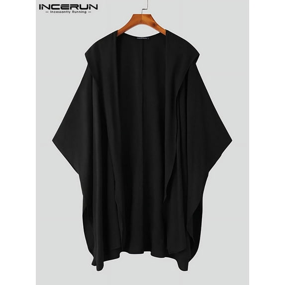INCERUN Men's Simple Hooded Cape Solid Color Long Sleeve Cardigan Kimonos