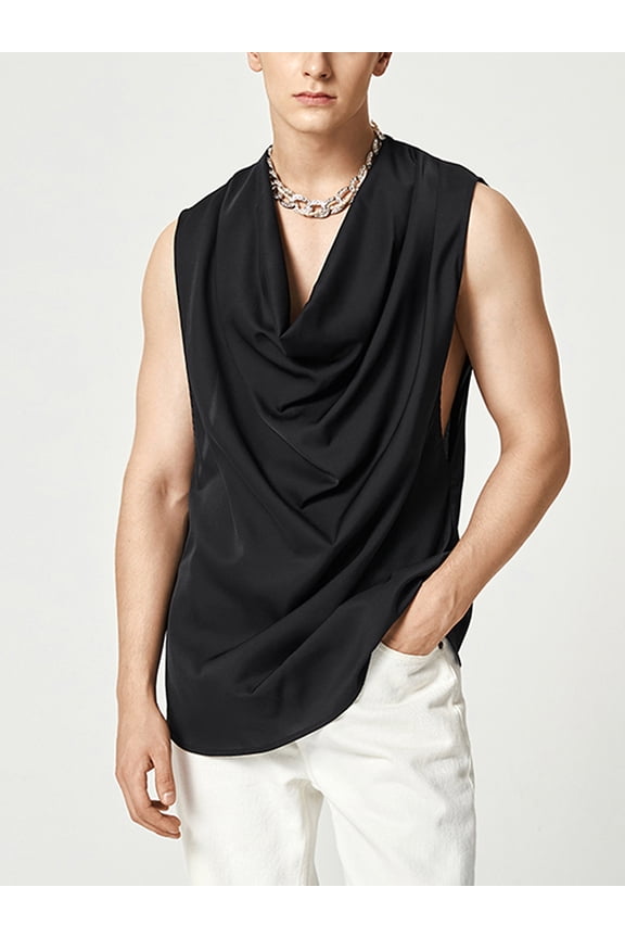 Men's Sleeveless Loose Vest Cowl Neck Low-cut Summer T-shirts