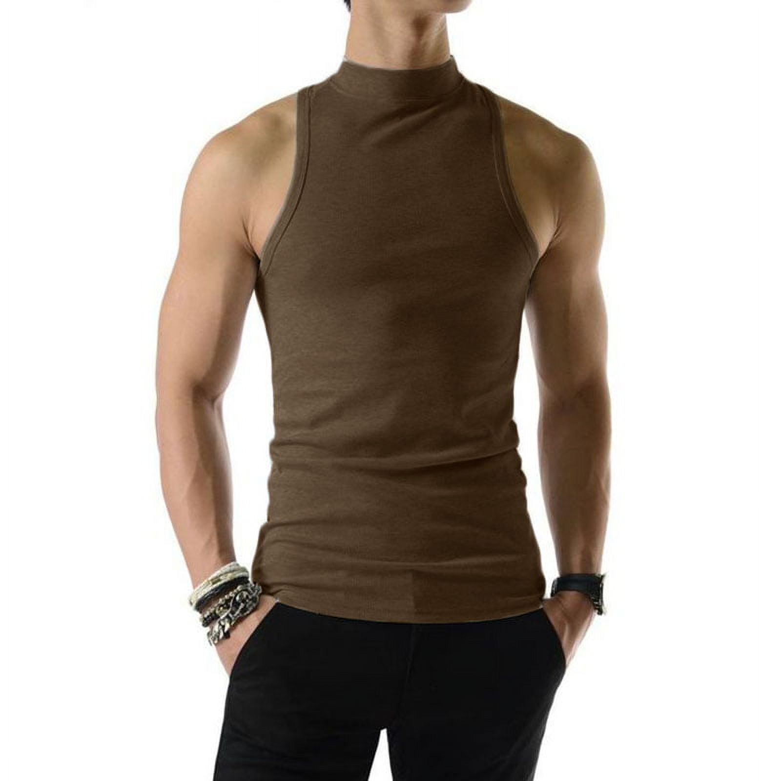 INCERUN Men's Sleeveless Vest Slim Fit Solid Color Half-collar Gym
