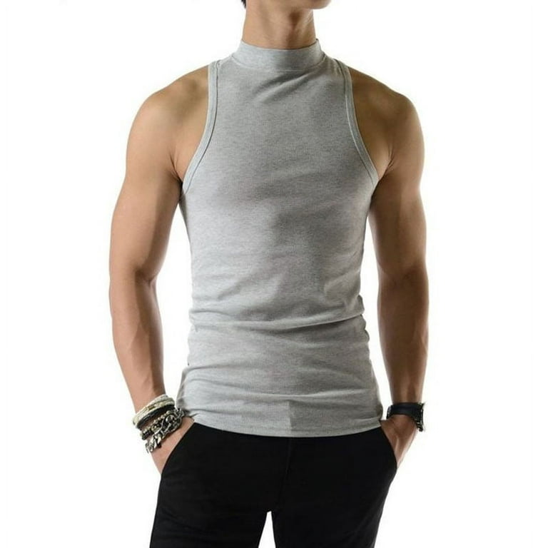 INCERUN Men's Sleeveless Vest Slim Fit Solid Color Half-collar Gym Tops