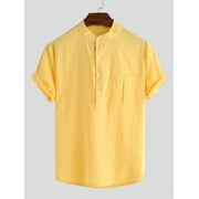 INCERUN Mens Solid Casual Breathable Collarless Shirt Short Sleeve T Shirt