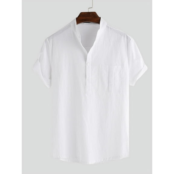 INCERUN Men's Solid Casual Breathable Collarless Shirt Short Sleeve T Shirt