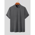 thumbnail image 1 of INCERUN Men's Stand Collar Bottoming Shirt Solid Color Short Sleeve T-Shirt, 1 of 7