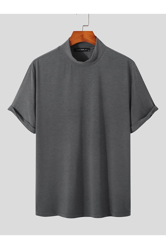 Men's Stand Collar Bottoming Shirt Solid Color Short Sleeve T-Shirt