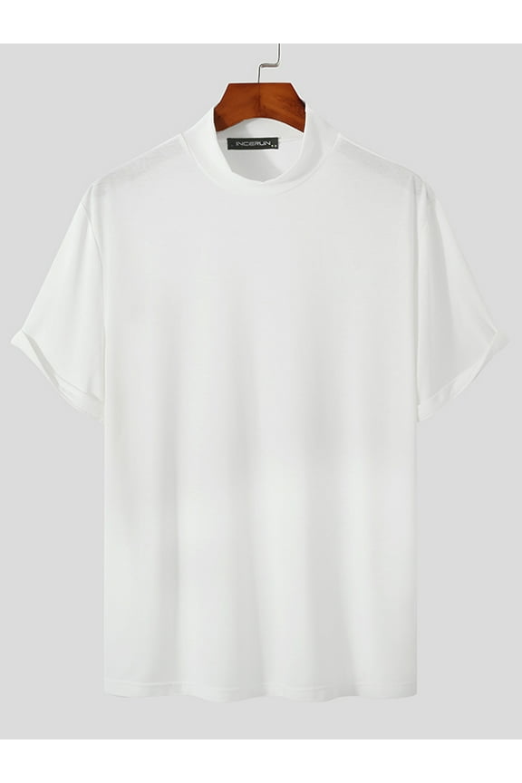 Men's Stand Collar Bottoming Shirt Solid Color Short Sleeve T-Shirt