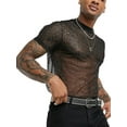 thumbnail image 1 of INCERUN Men's Striped Lightweight See-Through Short Sleeve Slim Top, 1 of 6