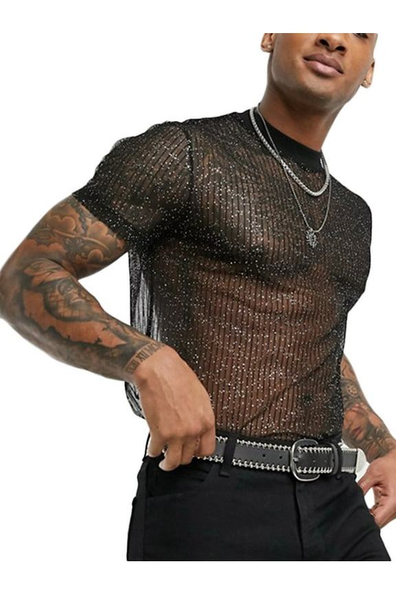 Men's Striped Lightweight See-Through Short Sleeve Slim Top