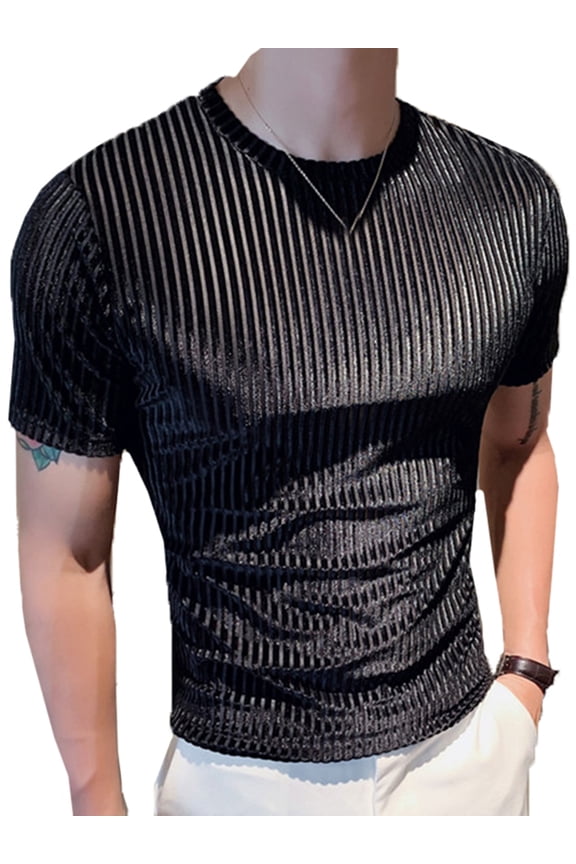 Men's Summer Casual Short Sleeve Pleuche Crew Neck Tee Tops T-shirts