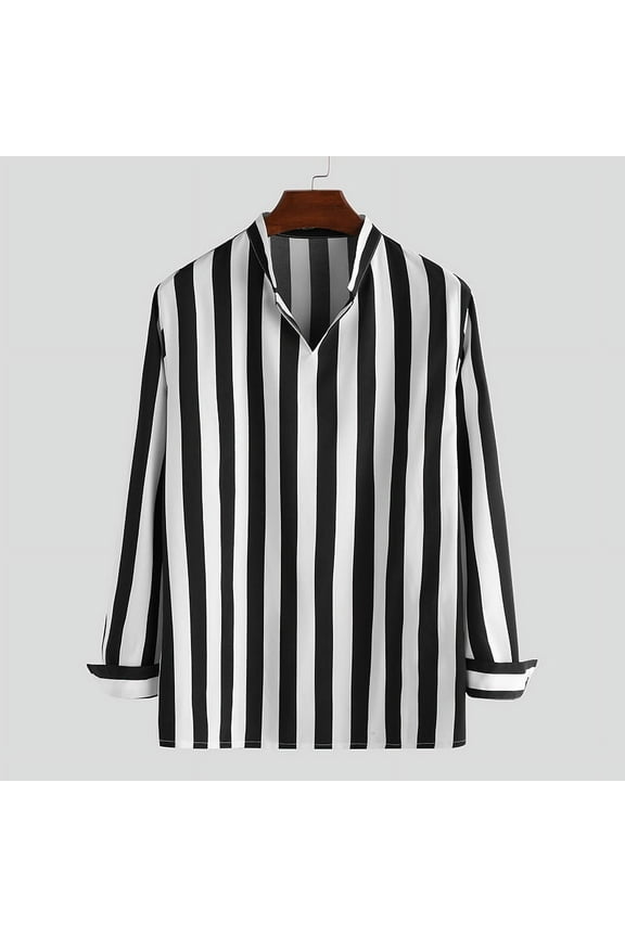 Men's V Neck Long Sleeve Casual Striped Henley Shirts