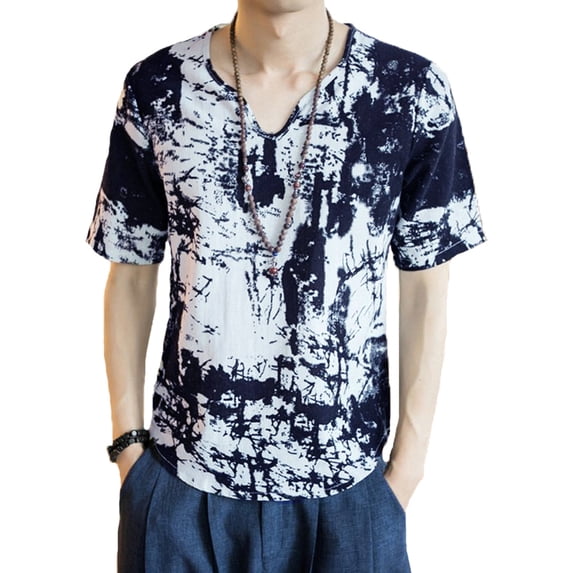 INCERUN Men's Vintage Short Sleeve Tie-Dye Printed Tee Casual Loose V Neck T Shirts Tops