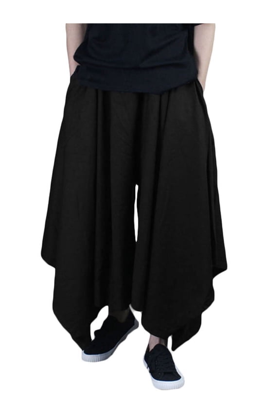 Mens Wide Leg Casual Loose Cropped Harem Pants