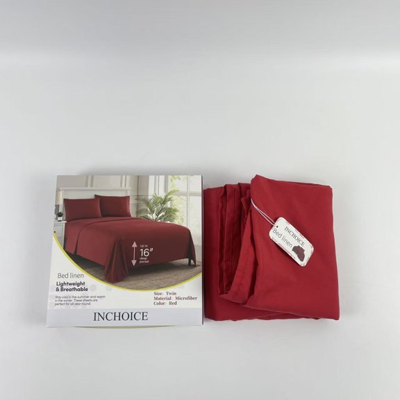 INCHOICE Bed linen - Extra Soft Deep Pocket Bedding Set, Sheet Set, Twin, Red