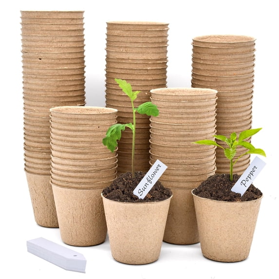 INCIKITI Biodegradable Peat Pots for Seedling MVR1 - 120 inch Biodegradable Plant Seed Starters Kits with 30 Plant Labels, Garden Germination Nursery Pots for Flower Vegetable Seed Germination