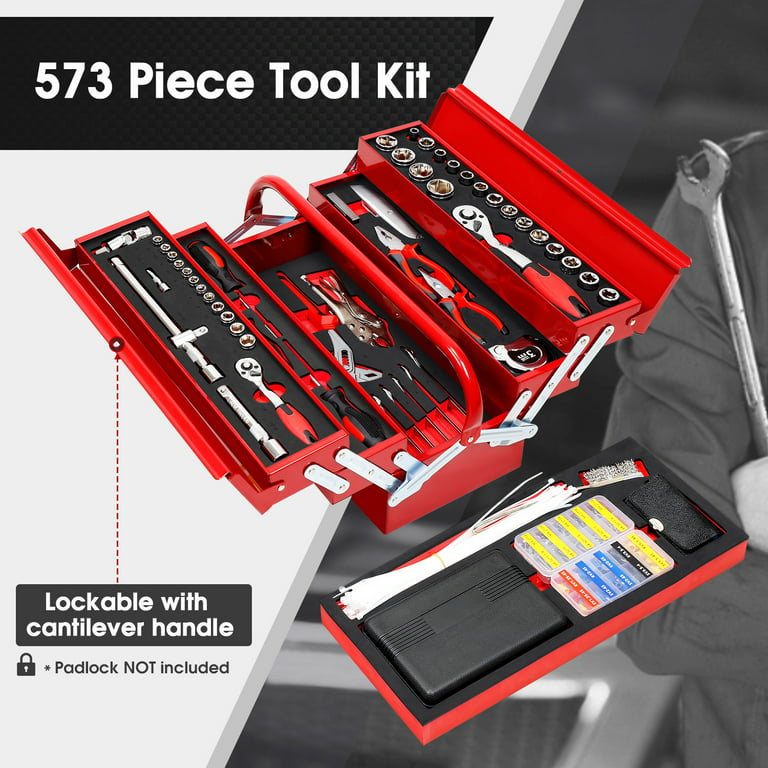 INCLAKE 573PCS Electrician Automative Mechanic Tools Set, Hand Repair Tool  Kit with 3-Layer Drawer Heavy Duty Metal Box, Include Professional Socket  Wrenches Screwdriver DIY Tool Storage Case 
