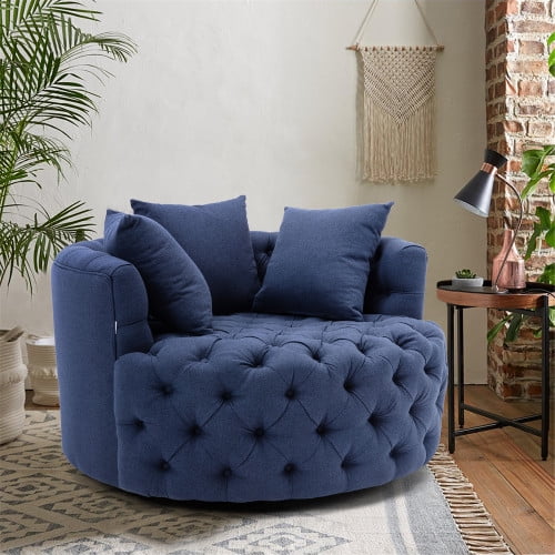 INCLAKE Swivel Accent Barrel Chair Linen Round Oversized Accent Chair with 3 Pillows Leisure Barrel Chairs for Living Room Reception Room Hotel Navy Walmart