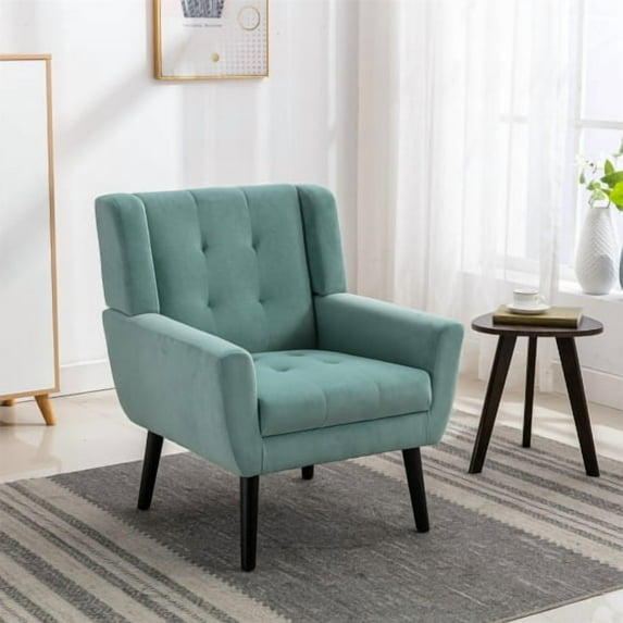 INCLAKE Upholstered Sofa Chair, Padded Cushion Seat Velvet Chair with Backrest and Armrest, Single Leisure Chair with Wood Legs for Living Room Reading Room, Mint Green