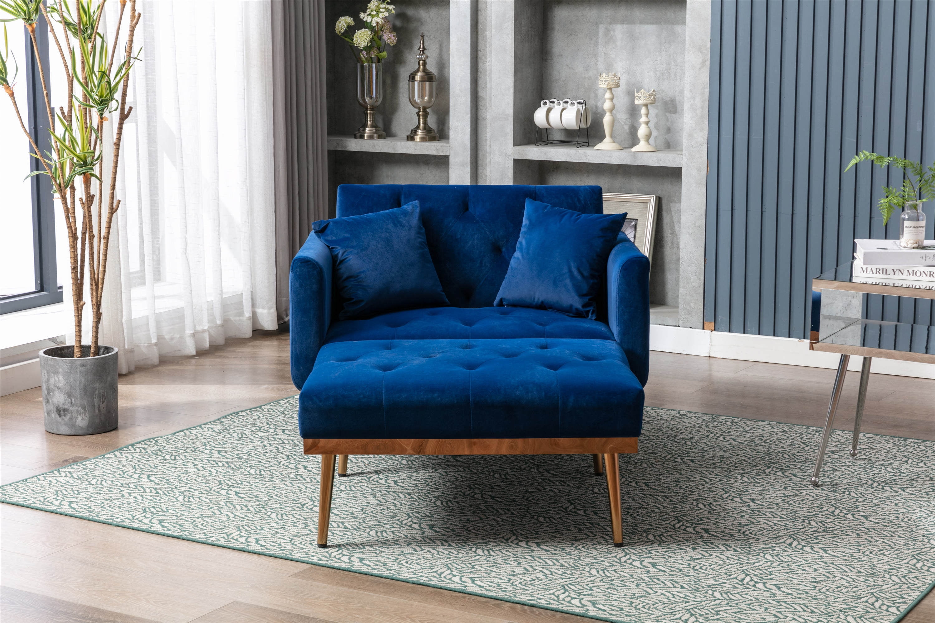 INCLAKE Velvet 2 in 1 Chaise Lounge Chair Indoor, Modern Single Sofa ...