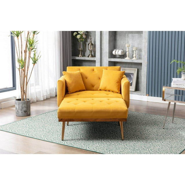 INCLAKE Velvet 2 in 1 Chaise Lounge Chair Indoor, Modern Single Sofa