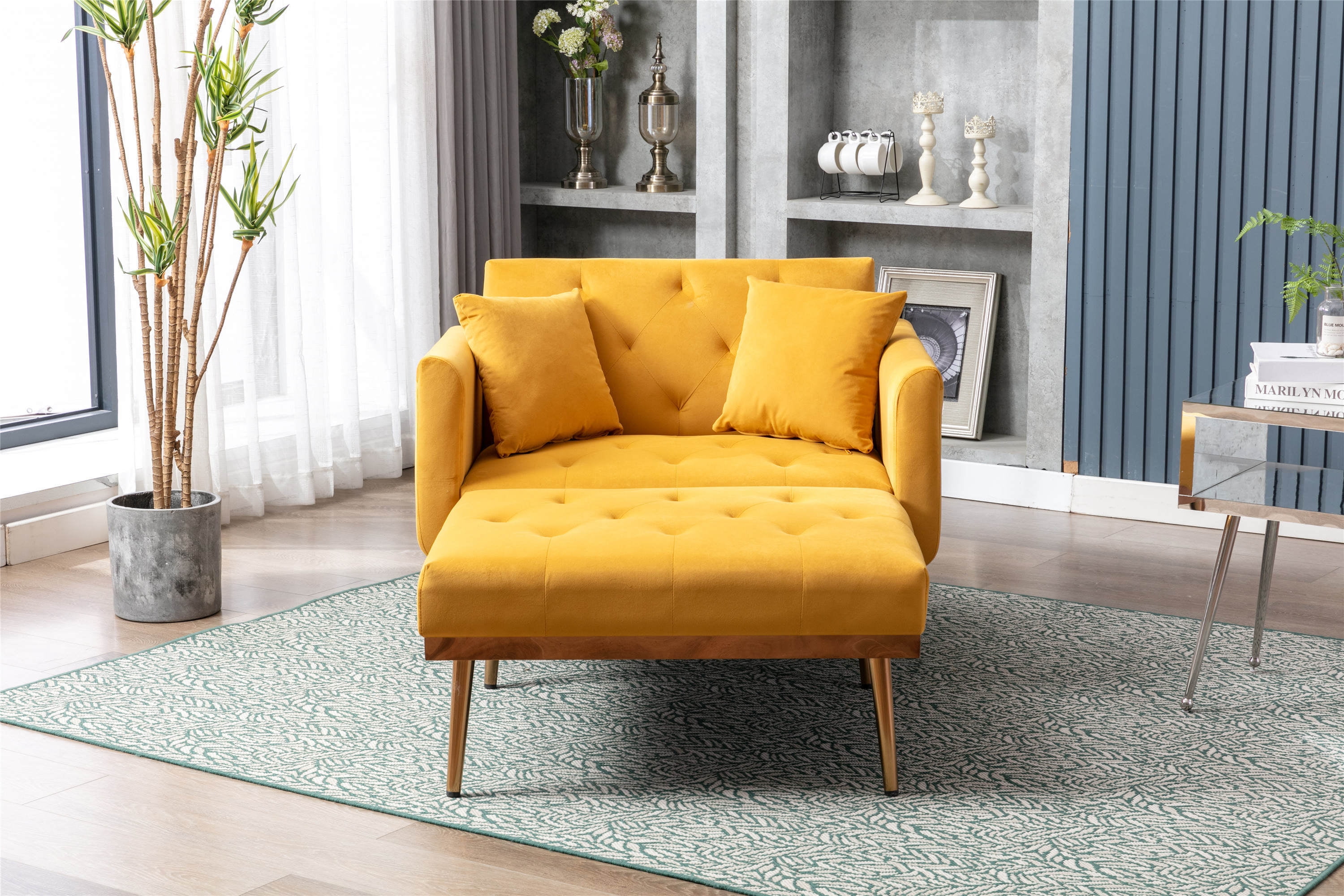INCLAKE Velvet Modern Chaise Lounge Chair, 2 in 1 Convertible Sofa Bed ...