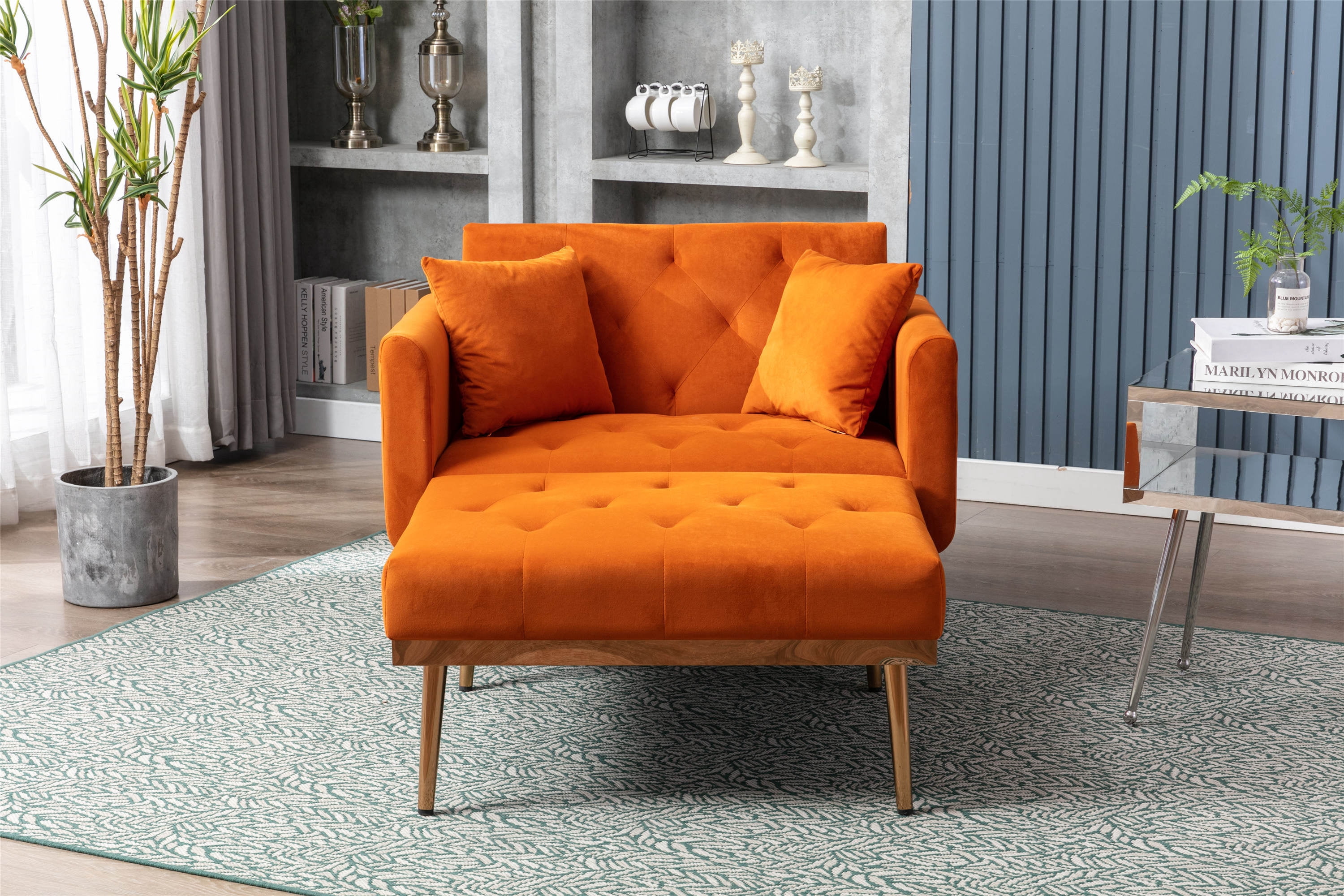INCLAKE Velvet 2 in 1 Chaise Lounge Chair Indoor, Modern Single Sofa ...