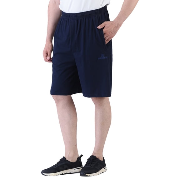 INCLURANCH Men’s Lightweight Cotton Shorts, Front Zipper Fly, Zipper Pockets Navy Blue S