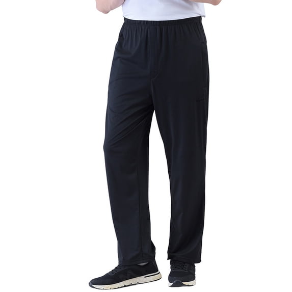 INCLURANCH Men's Quick Dry Joggers - Lightweight Zip Fly Sweatpants with Open Bottom Black S
