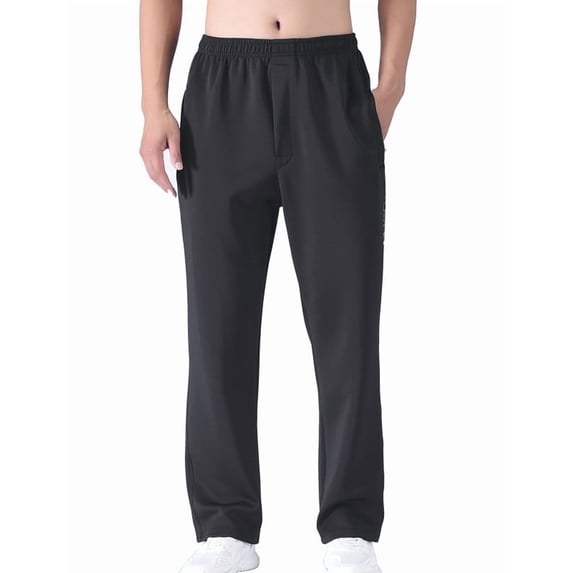 INCLURANCH Men's Quick Dry Joggers - Lightweight Zip Fly Sweatpants with Open Bottom Thick Black L