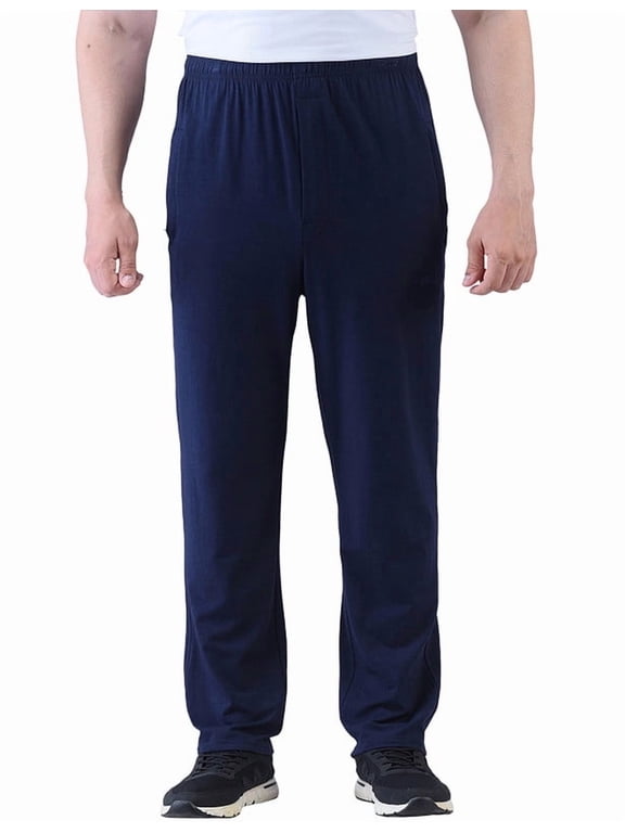 Men’s Summer Lightweight Cotton Zipper Fly Lounge Pants Navy Blue XL