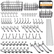INCLY 1/4  Extra Thick Pegboard Accessories Kit, 100PCS Heavy Duty Metal Peg Board Hook Assortment with 3 Sizes Pegboard Basket S/M/L Fit 1/4 Inch Pegboard for Garage Wall Organizer Hanging Tools