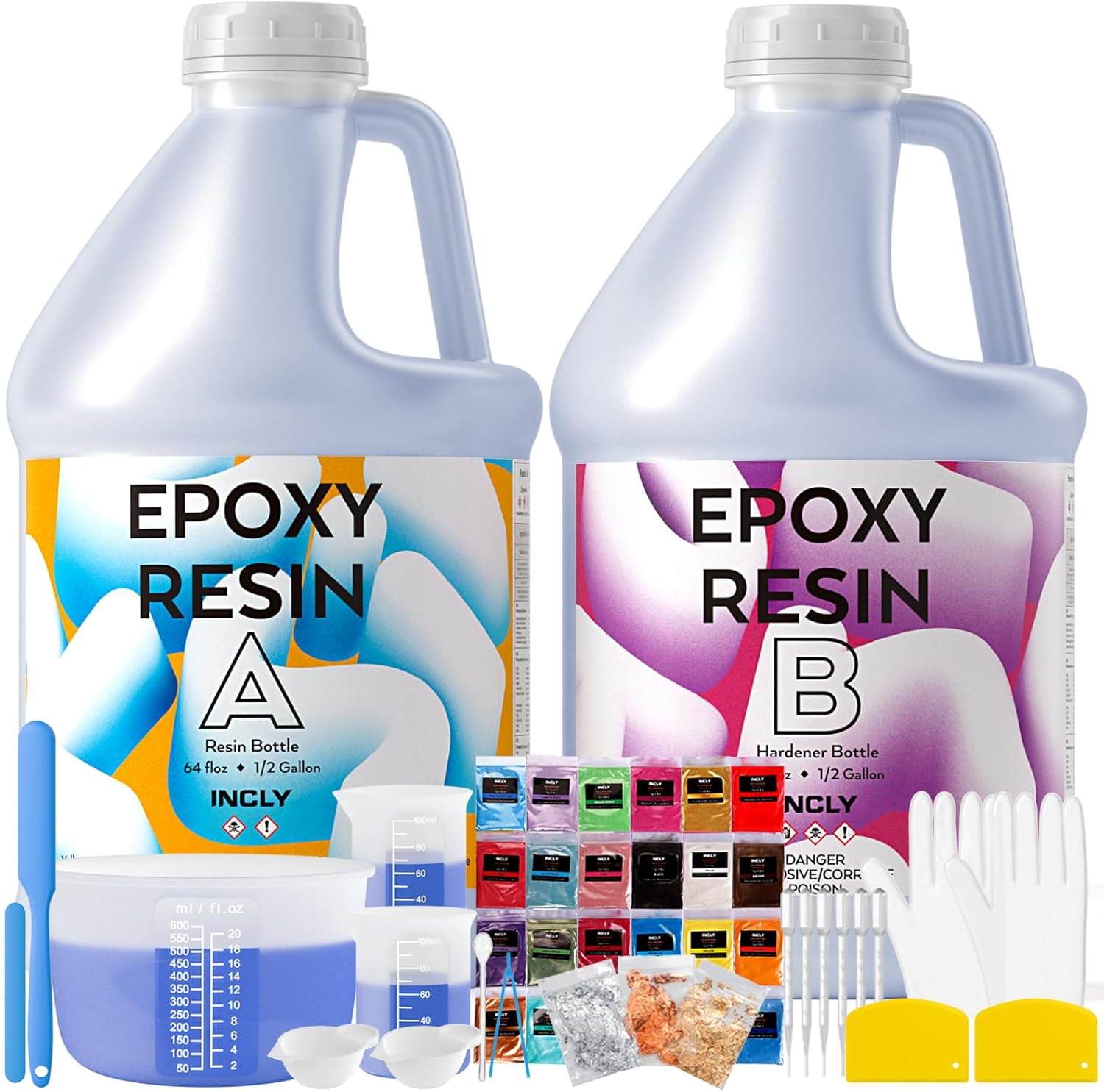 1 Gallon Clear Epoxy Resin Kit with Silicone Cups and Mica Powders