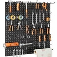 thumbnail image 1 of INCLY 100PCS Black Pegboard Wall Organizer Kit, 24x24 Inch Metal Pegboard Panels Utility Tool Organizer with Hooks & Paper Towel Holder, Pegboard Storage System for Garage Workbench Shed, 1 of 7