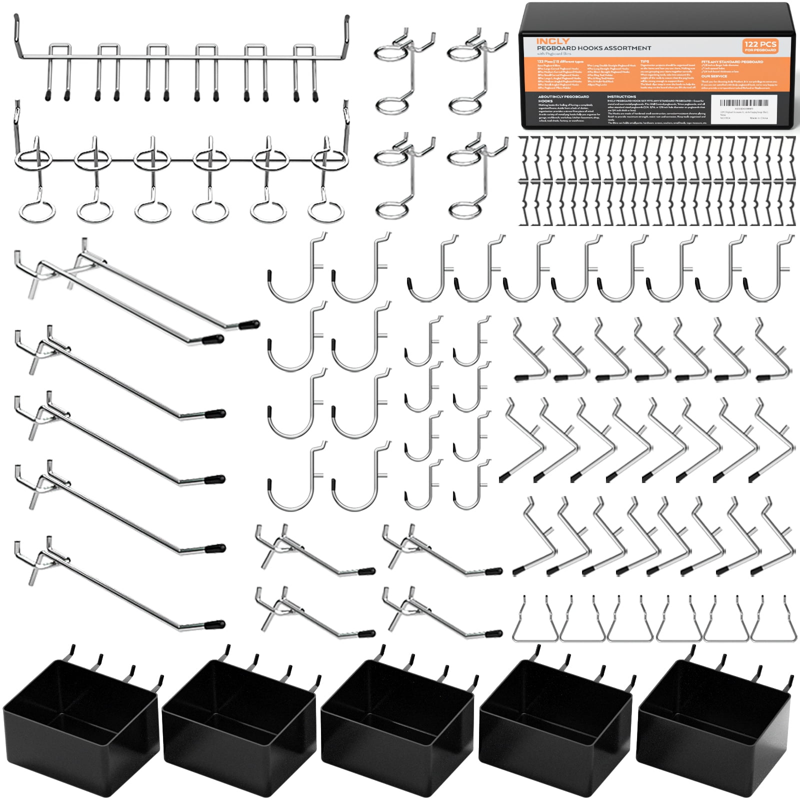 WallPeg Locking Pegboard Hooks - 100 pk. Flex-Lock J Style for Peg Board  Tool Organizer - AM 114 B : : Tools & Home Improvement