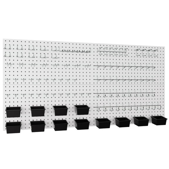 INCLY 158PCS Metal Pegboard Wall Organizer, 48x24 Inch White Pegboard Panels Tool Organizer Kit with Accessories Hooks and Bins, Peg Board Utility Tool Storage for Garage Workbench Shed