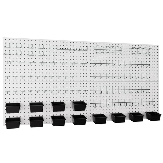 INCLY 158PCS Metal Pegboard Wall Organizer, 48x24 Inch White Pegboard Panels Tool Organizer Kit with Accessories Hooks and Bins, Peg Board Utility Tool Storage for Garage Workbench Shed