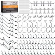 INCLY 176PCS Extra Thick Pegboard Hooks, 1/4" Heavy Duty Metal Peg Board Hooks Assortment with Peg Locks Pegboard Accessories Kit for Garage Wall Organizer Hanging Tools