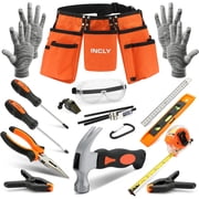 INCLY 18 Pcs Real Hand Tool Set, Boy Builders Tool Set with Hand Tools, Toddlers Learning Tool Kit, Woodworking Play