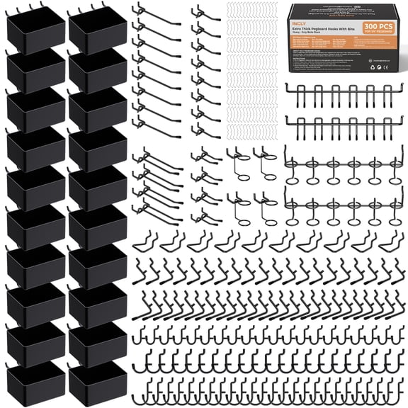 INCLY 300PCS Extra Thick Pegboard Accessories, 1/4" Heavy Duty Pegboard Hooks with Bins & Peg Locks, Peg Board Organizer Accessories Kit for Garage Wall Attachments Hanging Tools