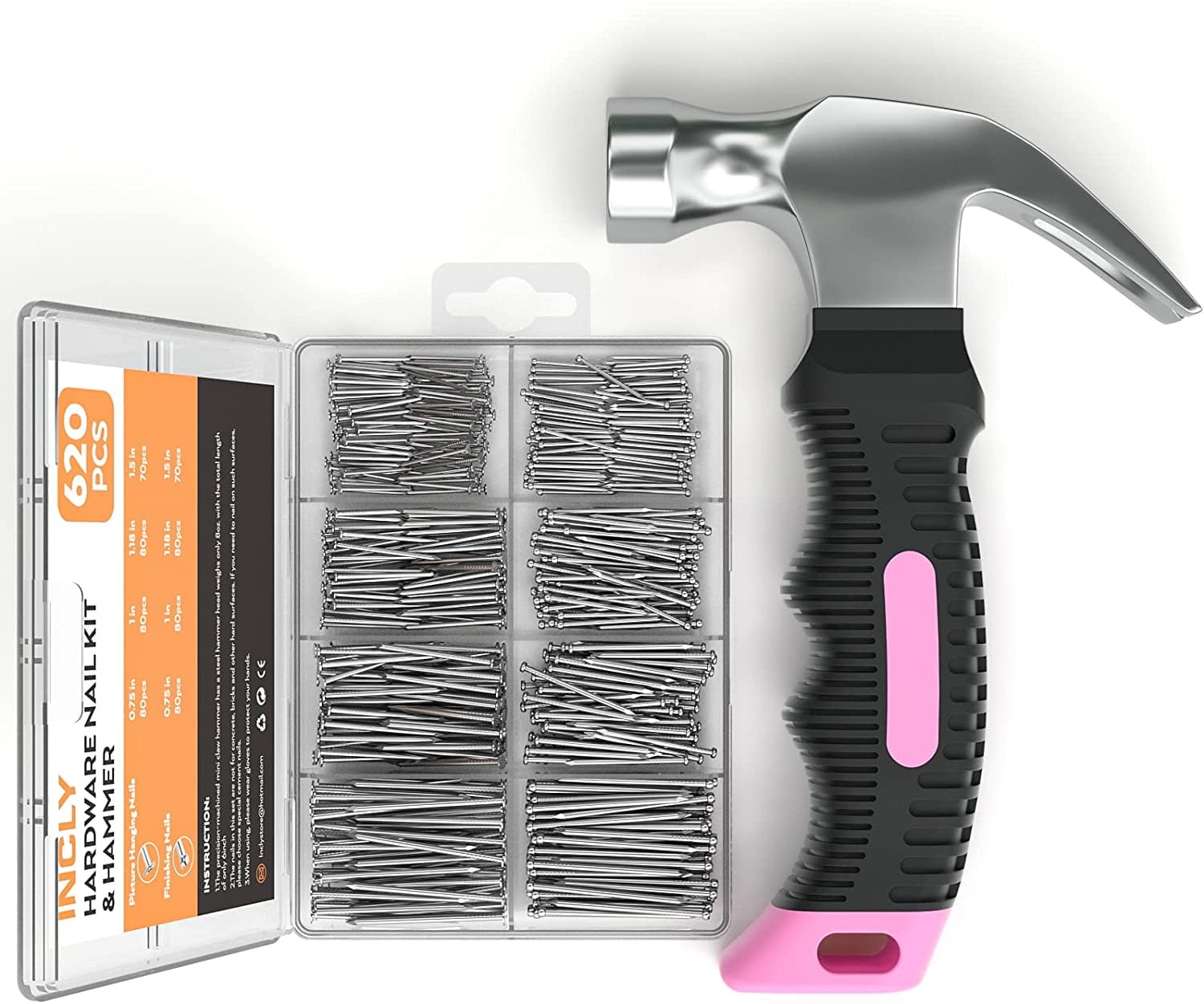 Mr. Pen - Nagelassortimentset en 8 oz kleine hamer, 600 stuks kleine nagels, muurnagels om op te hangen, hamer- en nagelset, kleine hamer om op te hangen, foto-ophangset, foto-hangende nagels