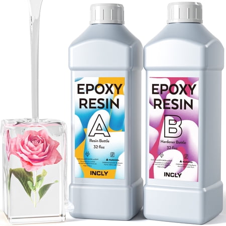 INCLY 64OZ Crystal Clear Epoxy Resin Kit, High Gloss & Bubbles Free Resin Supplies, Self Leveling 1:1