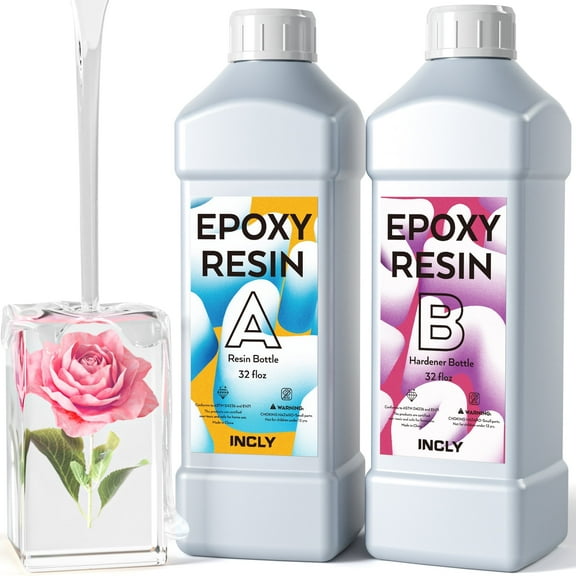 INCLY 64OZ Crystal Clear Epoxy Resin Kit, High Gloss & Bubbles Free Resin Supplies, Self Leveling 1:1