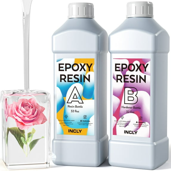 INCLY 64OZ Crystal Clear Epoxy Resin Kit, High Gloss & Bubbles Free Resin Supplies, Self Leveling 1:1