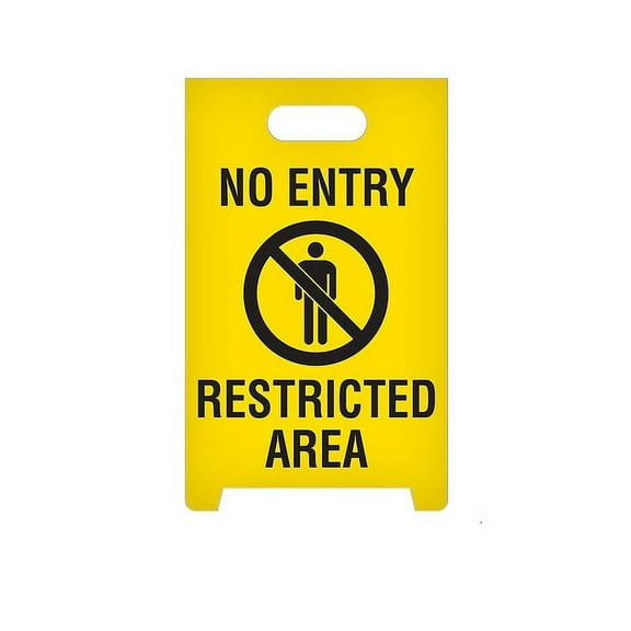 INCOM Manufacturing: Caution-Style A-Frame Double Sided Folding Plastic Floor Sign, 19 Inch x 12 Inch, NO Entry Restricted Area, Yellow/Black