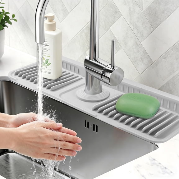 INCTUO 17.7'' Faucet Mat for Kitchen Sink Splash Guard[7° Slope Fast Self-draining]Kitchen Sink Faucet Mat Splash Guard Kitchen Sink Area Water Splash Guard Behind Faucet Draining Mat(Gray)
