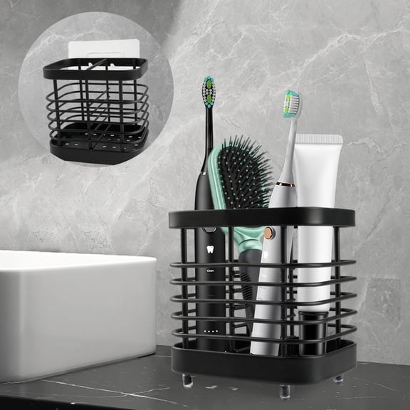 INCTUO 2 Slots Toothbrush Holders for Bathroom, Stainless Steel Electric Toothbrush Holder Wall Mounted, Shower Toothbrush Toothpaste Holder, Bathroom Organizer Essentials, Black
