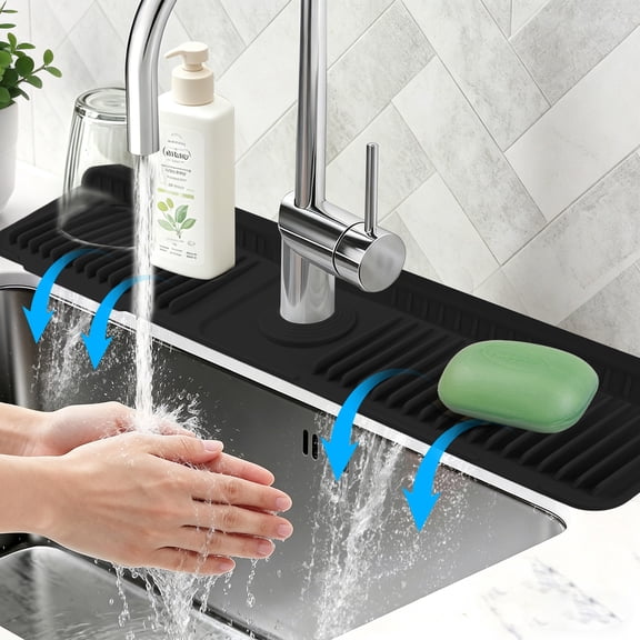 INCTUO 24'' Longer Faucet Mat for Kitchen Sink Splash Guard[7° Slope Fast Self-draining]Kitchen Sink Faucet Mat Splash Guard Kitchen Sink Area Water Splash Guard Behind Faucet Draining Mat(Black)