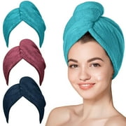 INCTUO 3 Packs Microfiber Hair Towel, Hair Turbans for Wet Hair, Drying Hair Wrap Towels for Curly Hair Women Anti Frizz (Plum,Navy,Aqua Green)