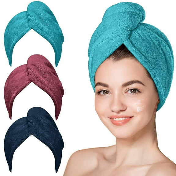 INCTUO 3 Packs Microfiber Hair Towel, Hair Turbans for Wet Hair, Drying Hair Wrap Towels for Curly Hair Women Anti Frizz (Plum,Navy,Aqua Green)