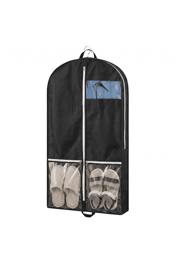 50" Garment Bags for Travel and Storage, Travel Suit Bags for Men Women with 2 Clear Pockets, Storage bags for Clothes, Suits, Dress, Shirts, Coats 2pcs Black