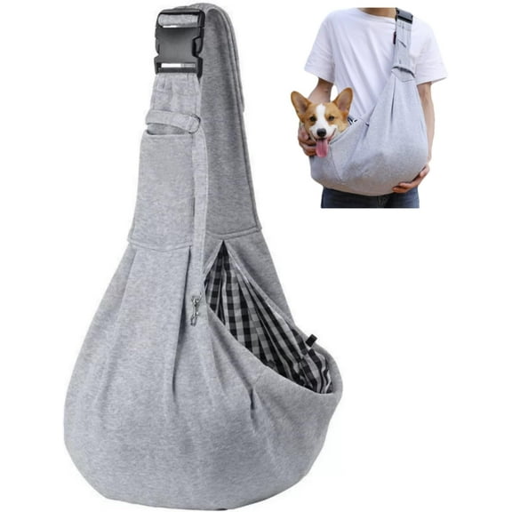 INCTUO Small Dog Sling Carrier, Reversible Hands Free Dog Sling Carrier for Small Dogs and Cats, Puppy Sling Carrier with Adjustable Strap Buckle & Safety Harness