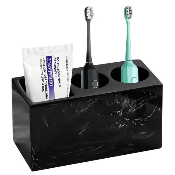 INCTUO Toothbrush Holder, 3 Slots Electric Toothbrush and Toothpaste Holder, Resin Bathroom Countertop Storage Bathroom Accessories Toothbrush Stand for Vanity Counter Organizer Caddy - Black